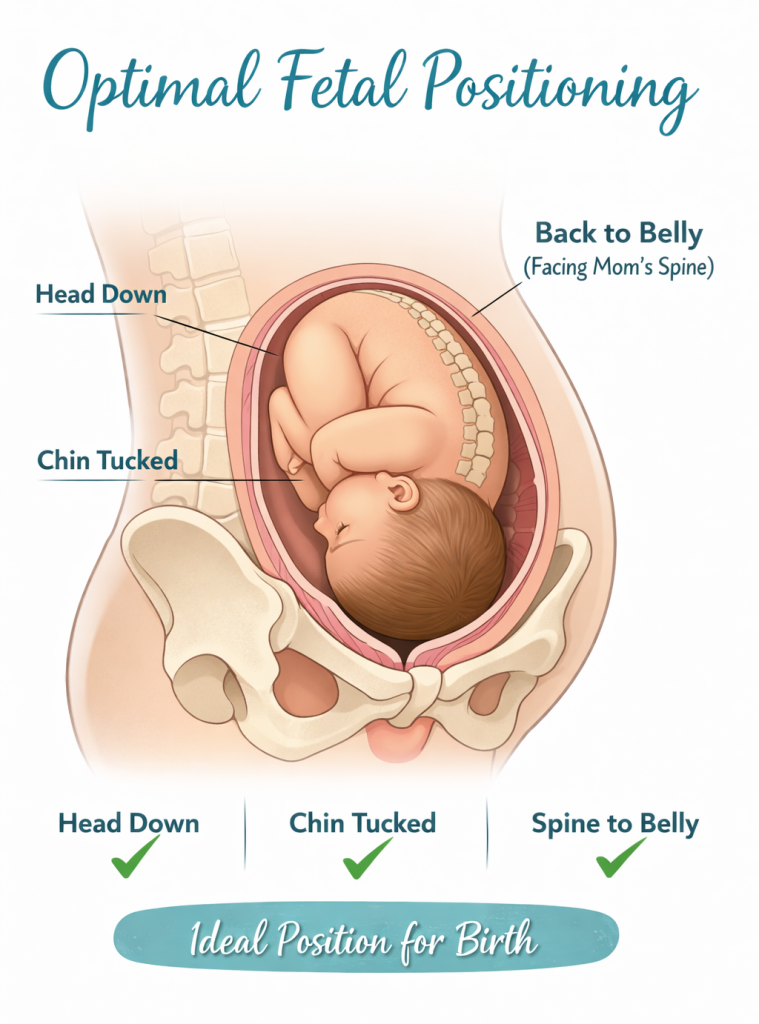 A diagram of the optimal fetal position for birth